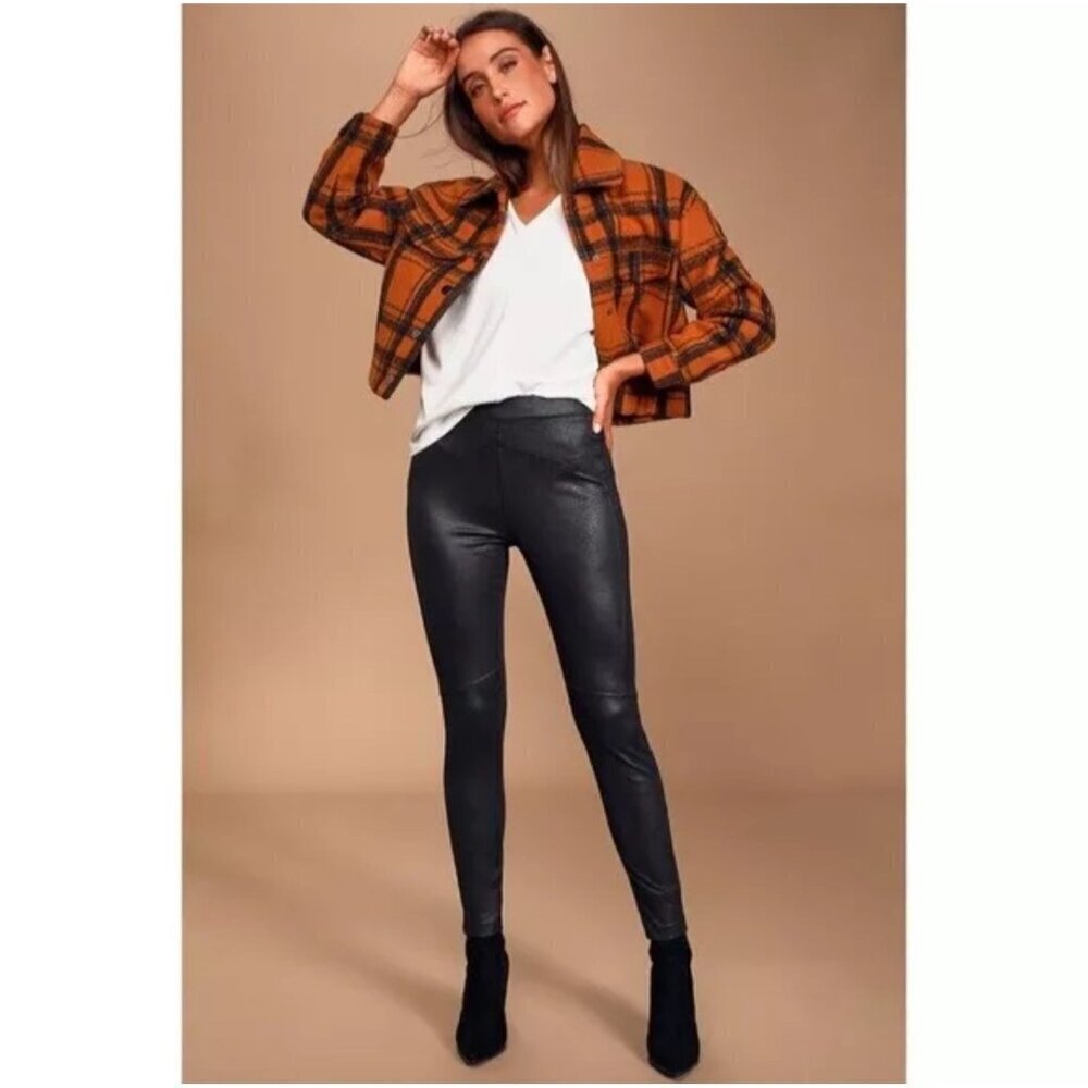 Free People Size Medium Midnight Vegan Suede Skinny Black High Rise Leggings
